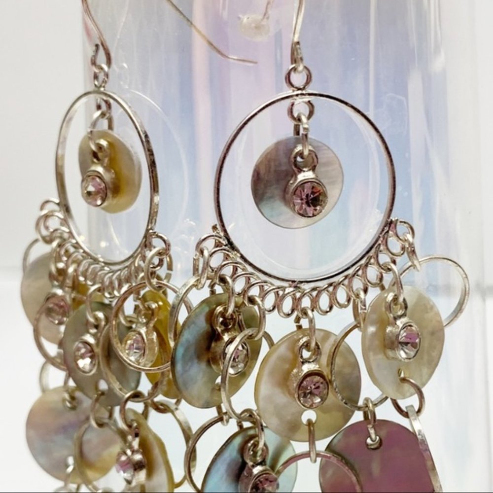 ❤️ Round Abalone Shell Rhinestone Earrings Z98 - Picture 4 of 6